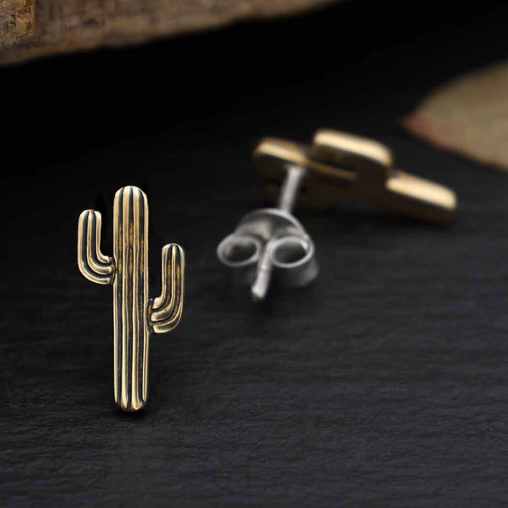 Bronze Cactus Stud Earrings | 12x6mm | Saguaro | Southwestern Boho